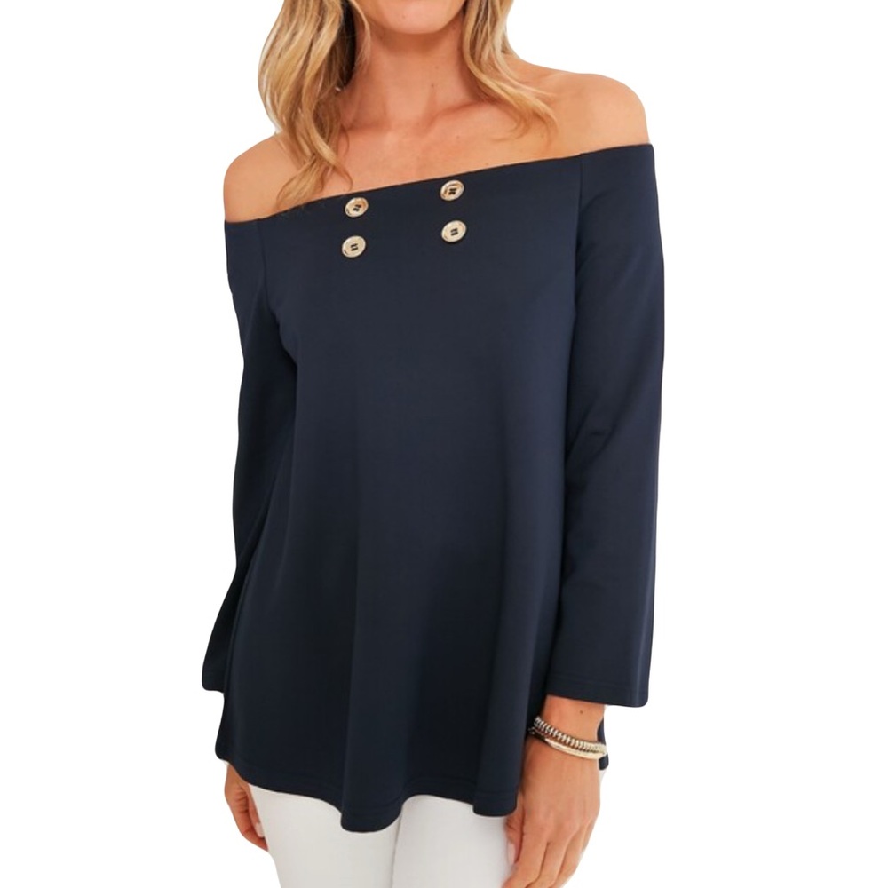 Tuckernuck Women’s Navy Off the Shoulder Miranda Top Med Like New